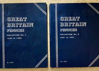 Great Britain Pennies Collection Books No 1, And 2 With Coins!