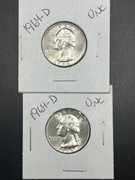 2 1964-D Uncirculated Washington Silver Quarters