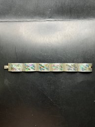 Sterling Silver Bracelet With Inlaid Abalone 19 Grams