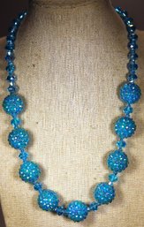 Vintage Azurite Blue Beaded Crystal Necklace