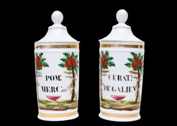 2 Antique Vimeux Vieille Paris Porcelain Apothecary Jars With Lids  $2200