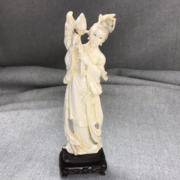 Amazing Vintage Hand Carved Asian Bone ? Carving Of Beautiful Woman - Incredible Details - VERY Pretty Piece