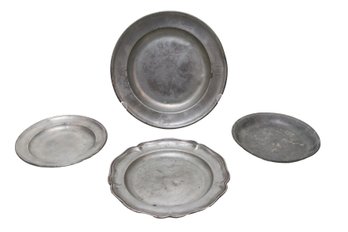 Set Of 4 1700s Pewter Plates With Markings