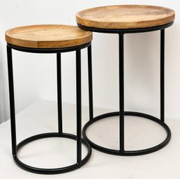 A Pair Of Modern Indian Hardwood And Wrought Iron Nesting Cocktail Tables