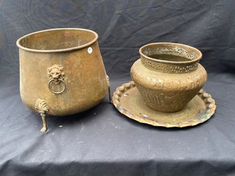 TWO COPPER POTS, ONE MIDDLE EASTERN