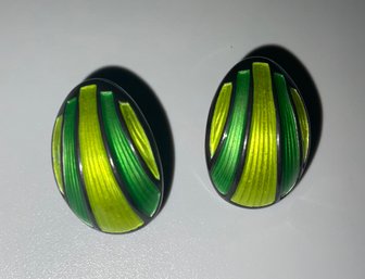 Stunning Vintage David Andersen Norway Sterling Enamel Clip Earrings