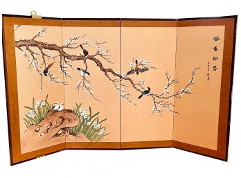 Japanese Inspired Original Watercolor Form Folding Screen With Cherry Blossom Motif