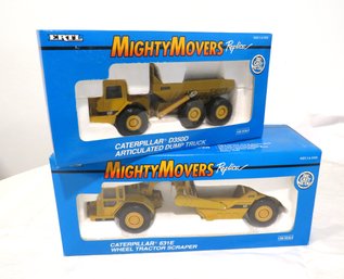 2 Ertl Mighty Movers Die Cast 1/50 Caterpillar Truck And Tractor