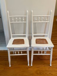 Pair Of Vintage White Painted Chairs