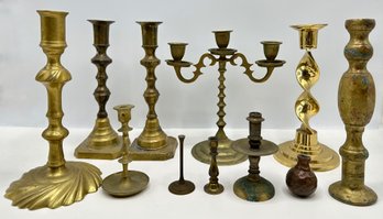 Vintage Candlesticks, Mostly Brass (11 Pieces)