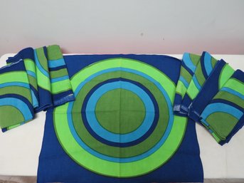 Set 9 Vintage Blue Green Bullseye MCM Napkins