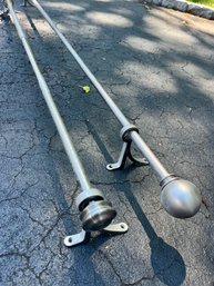 A Pair Of Brushed Nickel Finish Curtain Rods - Adjustable