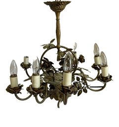 Ornate  Iron Mizner Style Floral Chandelier