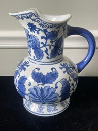 Vintage Blue & White Chinoiserie Decorative Porcelain Pitcher