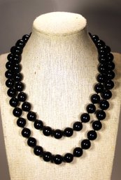 Large Genuine Black Onyx Beaded Single Strand Necklace 34' Long