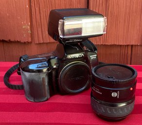 35mm Minolta Camera With Flash And Lens