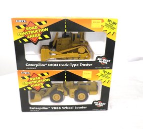 2 Ertl Road Construction Die Cast 1/50 Caterpillar Loader And Tractor New In Box