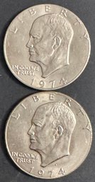 Lot Of 2 Eisenhower Dollars 1974-D, 1974