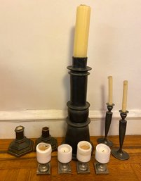 9 Candlesticks: Vintage Wood & Silver Plate