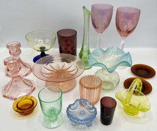 Vintage Colored Glass Cups, Bowls, Vases & More (Over 15 Pieces)