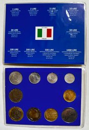 Collection Of 10 Italian Lire Coins, 1950s To 1980s