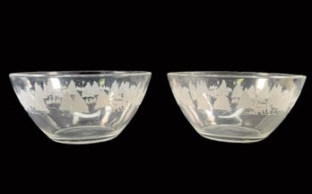 Two Vintage Arcoroc 9' Etched Christmas Bowls