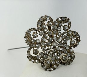 LARGE VINTAGE RHINESTONE FLOWER HAT PIN - AS IS