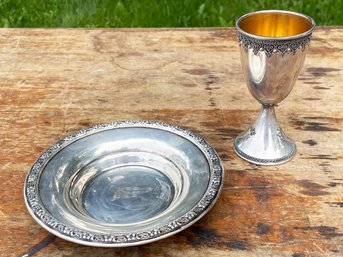 A Vintage Sterling Silver Kaddish Cup And Trivet