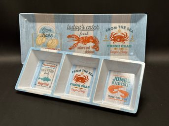 Seafood Themed Entertaining Items: Tray & Sectioned Dish