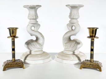 Candlesticks - Israeli Brass And Art Ceramic