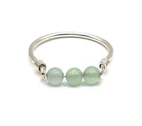 Sterling Silver Light Green Beaded Ring, Size 9