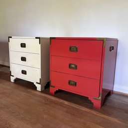 A Pair Of Campaign Style Three Drawer Chests - Perfect Night Stands