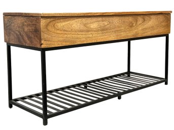 A Gorgeous Modern Indian Hard Wood Storage Bench On Metal Base