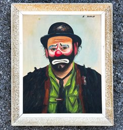 A Vintage Oil On Canvas, Sad Clown, Signed E. Wheat