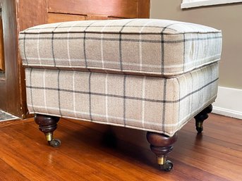 An Ottoman In Stylish Plaid, Bun Feet And Casters - Possibly Edward Ferrell