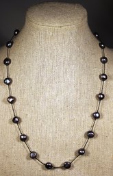 Fine 18' Long Sterling Silver Clasp Dark Cultured Pearl Neckalce