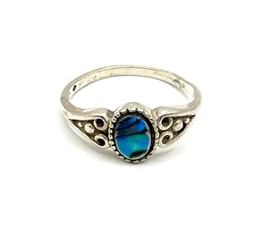 Vintage Sterling Silver Blue Inlay Ring, Size 6.5
