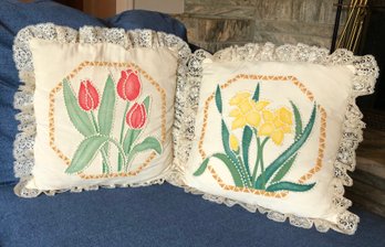 Pair Of Hand Embroidered Pillows