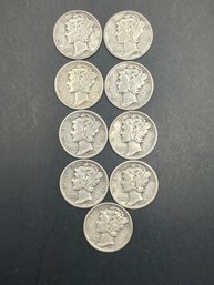 9 Mercury Dimes 1935, 1936, 1942-D, 1942-S, 1943, 1943-D, 1944-S, 1945-D, 1945-S