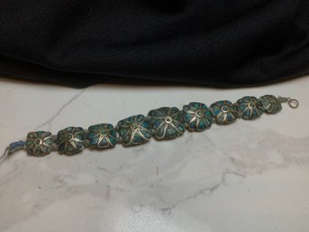 Vintage Silver Bracelet With Turquoise Inlay