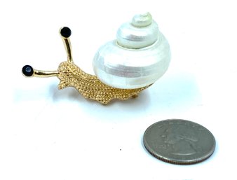 Goldtone Snail Brooch W/ Genuine Shell Detail