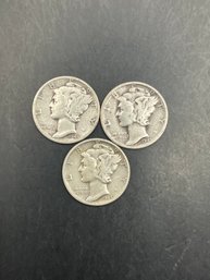 3 Mercury Dimes 1945, 1945-D, 1945-S