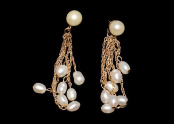 Gorgeous 14k Yellow Gold Pearl Earrings With 7 Stands