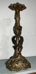 Gorgeous Antique Bronze Lamp Base With High Relief Snake