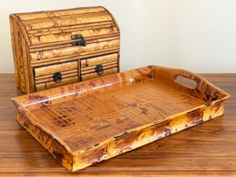 A Bamboo Tray And Storage Box