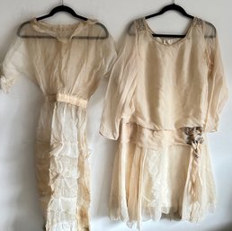 2 Antique Dresses, 1 With Rhinestone Details