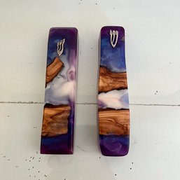 A Pair Of Modern Handmade Mezuzah Cases - Made In Israel  Of Natural Olive Tree Resin