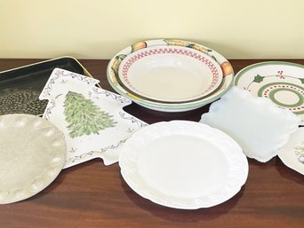 An Assortment Of Serving Platters, Mostly Ceramic