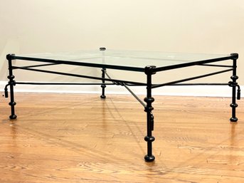 A Wrought Iron And Glass Coffee Table In Style Of Giacometti