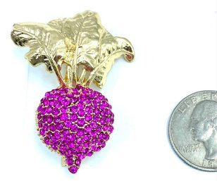 Goldtone & Rhinestone Encrusted Radish Brooch